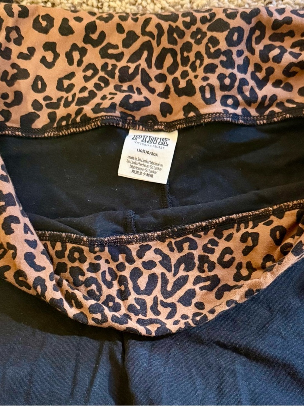 New w/o tags PINK Black Leggings with Leopard Foldover Waist - Picture 3 of 3